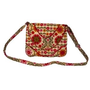 Vera Bradley Crossbody Folkloric Ret Pattern Magnetic Close Orang Pink Daisies